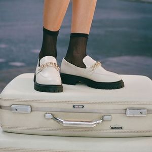Anthropologie White with Gold Lug platform loafer shoes
